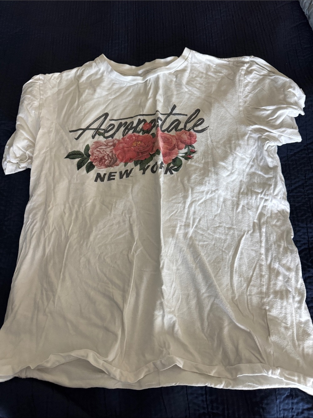 Aeropostale White Tee with Pink Floral & Script Logo